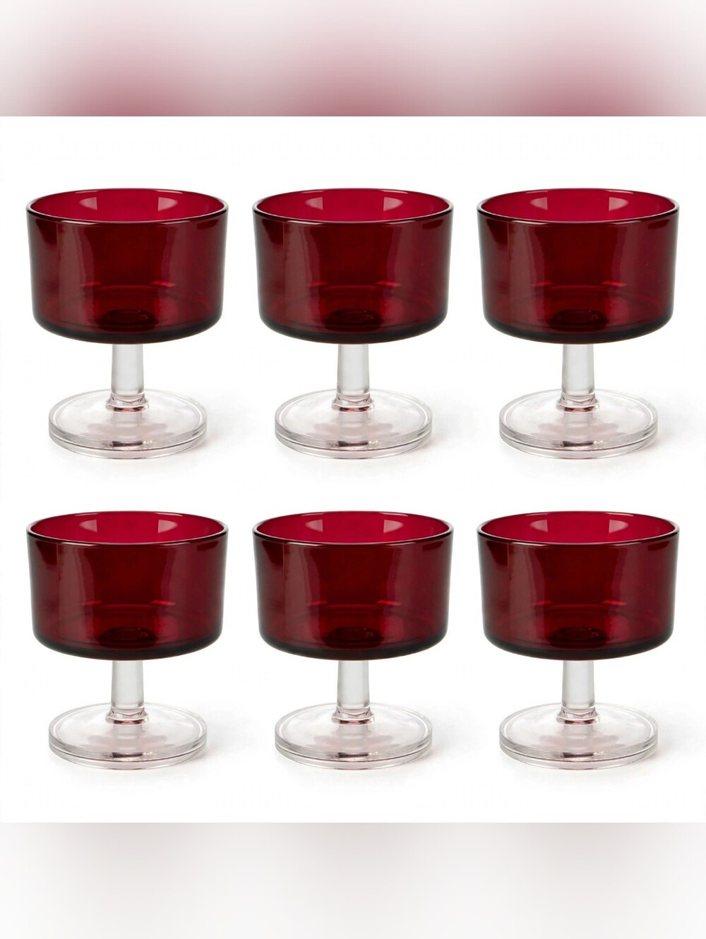 RARE Anchor Hocking Royal Ruby Footed Goblets Set of 6 Clear Foot HTF! Poshonly!